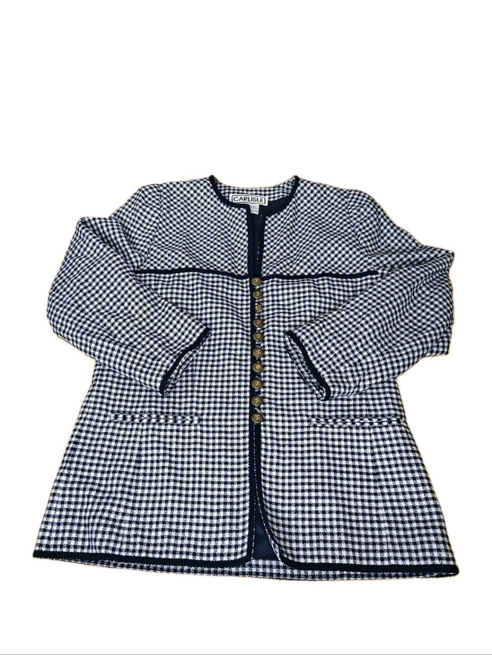 Vintage Carlisle Woman 10 Silk Lady's Jacket Blue Plaid Blue Heritage Old Money